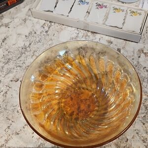 Vintage Amber Glass Swirl Bowl